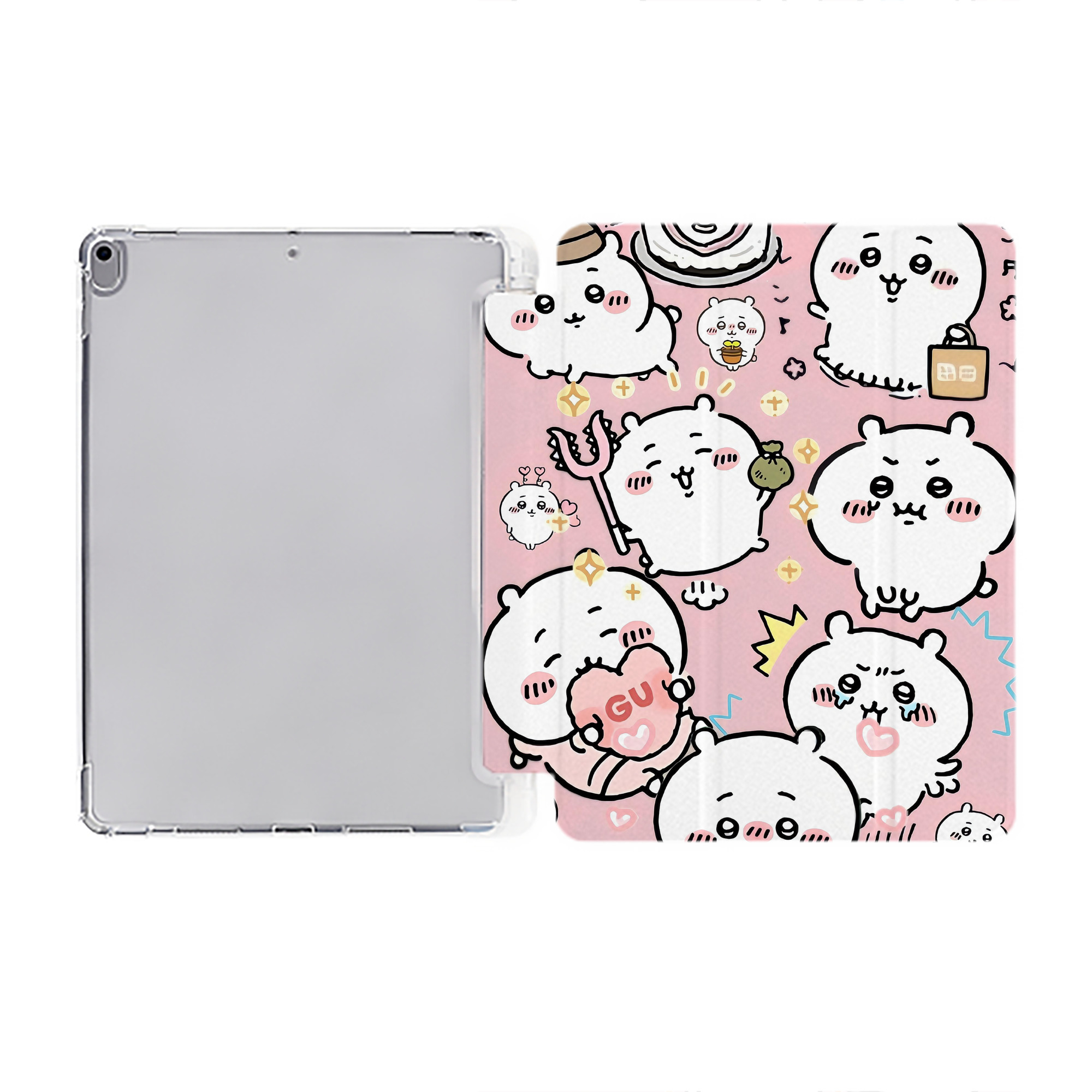 （画像用） ちいかわ Chii-kawa IPad ケース ペン収納付き 三つ折りスタンド PUレザー×シリコン 対応機種9.5/10.5/10.9インチ